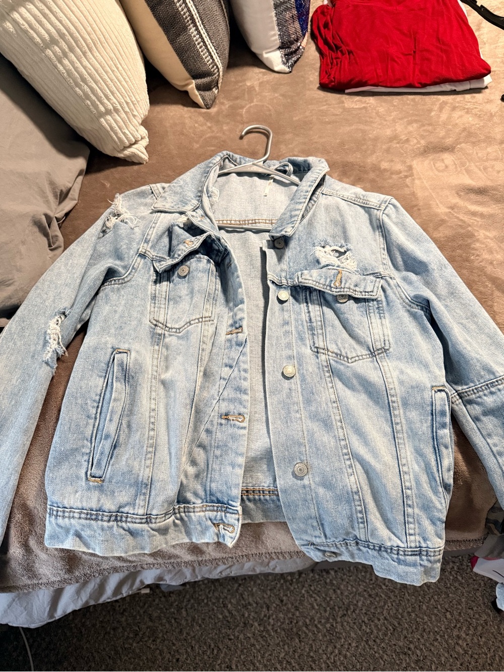 Light Wash Distressed Denim Jacket - Classic Casual